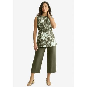 Jessica London Women's Plus Size 2-Piece Linen Capri Set - 1 of 4
