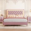 1pc Bed Frame Upholstered Velvet Platform with LED Headboard, No Box Spring Needed, Modern Design for Bedroom - Baofuwish - 3 of 4