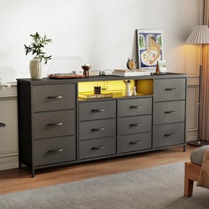 63" Dresser TV Stand with 12 Drawers, Fabric Chest with Charging Station & LED Lights, Open Shelves for 65-75 Inch TV, Modern Entertainment Center - 1 of 4