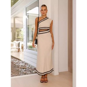 Women's One Shoulder Maxi Dress with Lace Trim and Cut Out Waist Dresses - 1 of 4