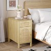 VINGLI Side Table with Charging Station, Rattan Night Stand with Drawers, Narrow End Table with Cabinet for Living Room, Bedroom, Oak - 2 of 4