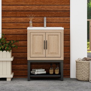 Lyngins Bathroom Vanity with Sink & Aluminum Gunmetal Faucet, Freestanding Bathroom Cabinet with Storage Doors & Open Iron Shelf for Outdoor-Ready - 1 of 4