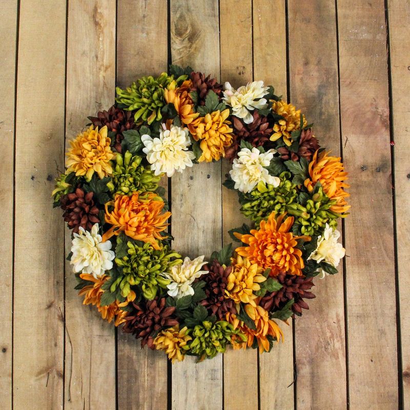 Northlight Autumn Orange and Green Chrysanthemum Artificial Thanksgiving Wreath - 19.5-Inch, Unlit, 3 of 4