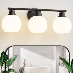 POWLIG 21.65-in 3-Light Matte Black Modern Dimmable Bathroom Transitional Vanity Light with Milky White Glass Shade - 1 of 4