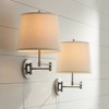 360 Lighting Oray Modern Swing Arm Wall Lamps Set of 2 Brushed Nickel Plug-in Light Fixture Off White Cotton Drum Shade for Bedroom Living Room House - 2 of 4
