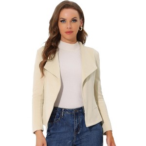 Allegra K Women's Faux Suede Lapel Draped Outwear Open Front Jacket - 1 of 4