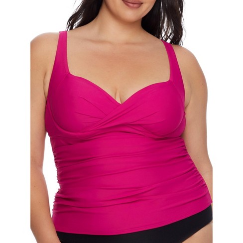Birdsong Women's Plus Size Hibiscus Shirred Underwire Tankini Top 