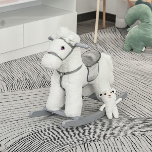 Whisen Kids Plush Rocking Horse with Softly Padded Boy and Bonus Toy, Riding Rocker Toy for 36 months - White - 1 of 4