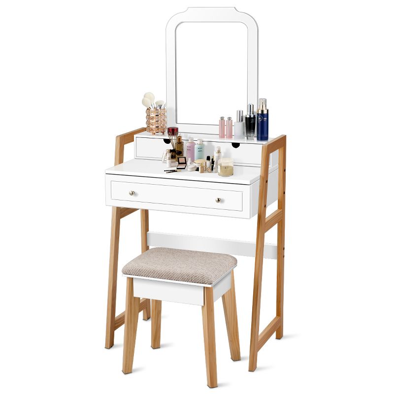 Tangkula Vanity Mirror Beauty Dressing Table Set w/ Cushioned Seat Modern White, 5 of 9
