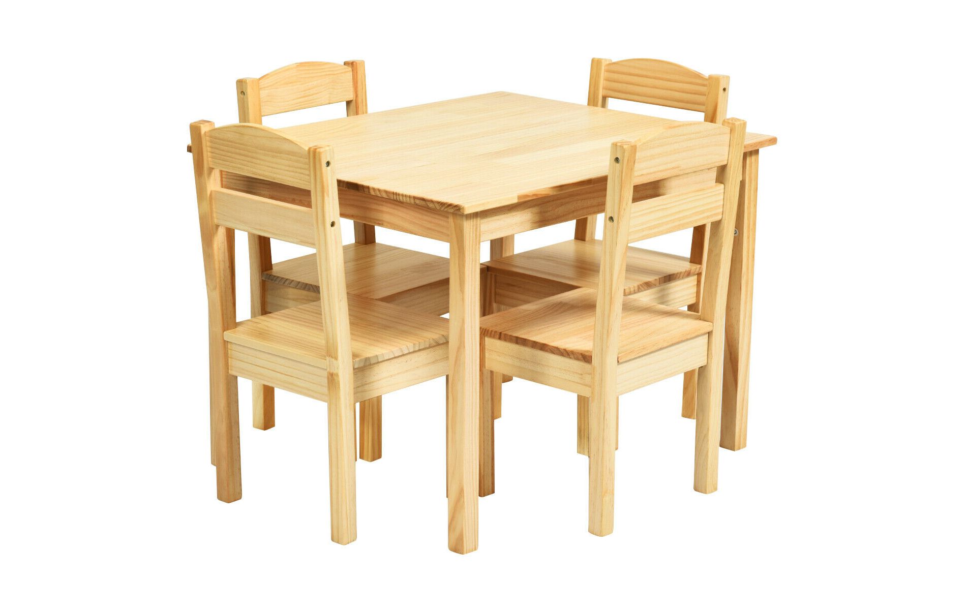Costway Kids 5 Piece Table Chair Set Pine Wood Children Play Room Furniture Natural