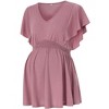 Clearlove Maternity Shirts V Neck Ruffled Sleeve Floral Tops Pleated Ruffle Hem Lightweight Summer Casual Tunic Blouses - 2 of 4