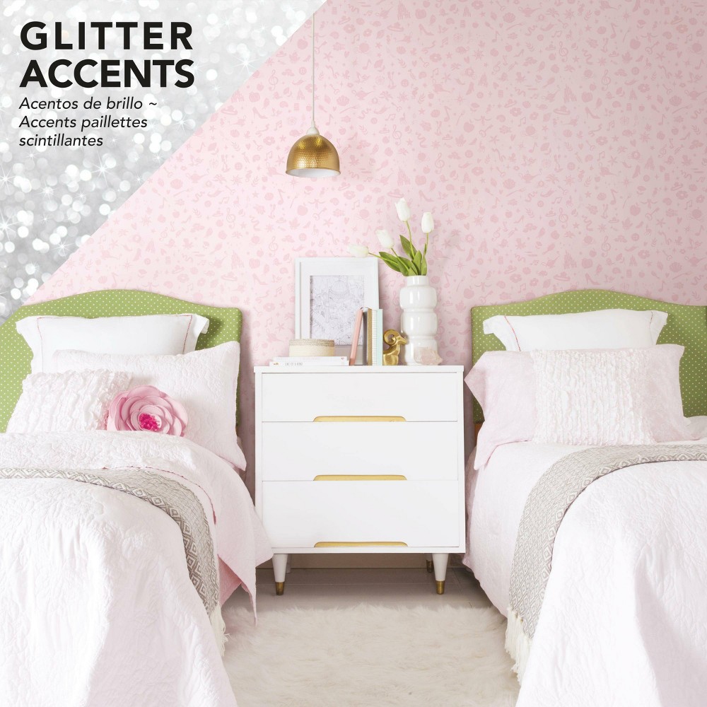 Photos - Wallpaper Roommates Disney Princess Glitter Icons Peel and Stick Kids'  Pink - RoomMa 