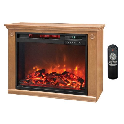 LifeSmart FP1008 1500 Watt Large Electric Infrared Quartz Fireplace Heater for Indoor Use with 3 Heating Elements, Remote, and Wheels, Brown Oak Wood