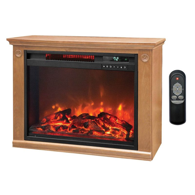 LifeSmart LifePro1500W Portable Electric Infrared Quartz Indoor Fireplace Heater w/ 3 Heating Elements, Remote, & Wheels, Medium Oak Wood Finish, 1 of 7