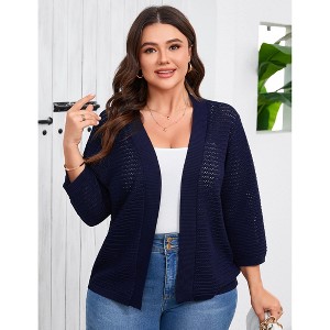 Plus Size 3/4 Sleeve Knitted Cardigan Lightweight Open Front Coat Cardigans - 1 of 4