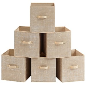 SONGMICS Storage Cubes Non-Woven Fabric Bins with Double Handles Set of 6 Closet Organizers for Shelves Foldable for Clothes - 1 of 4