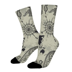 Old Maps With Compass Women Printed Crew Socks Funny Funky Socks Soft Polyester Novelty Gifts for Artists Men - 1 of 1