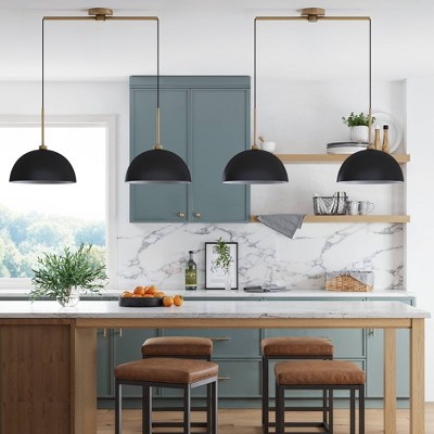 Matte Black and Brass Dual Drum Pendant Light Set