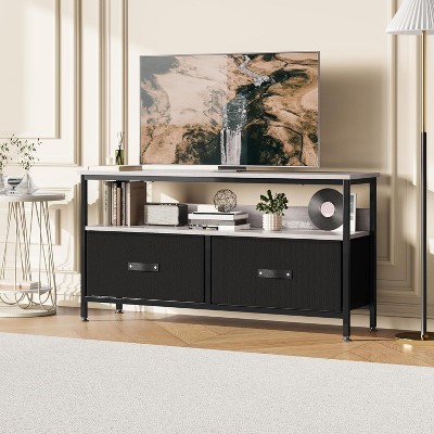 TV Stand Dresser with Storage, TV Console for Living Room, 2-Drawer Entertainment Center with Open Shelf, Fabric Drawer TV Cabinet
