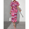 Contrasting Colors Stripe Short Sleeve Midi Dress With Belt For Women - 3 of 4