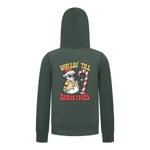 Everyday Kids Christmas Collection Chillin’ Till Christmas Boys Zip Up Hoodie – Holiday Sweatshirt - Green - 1 of 1