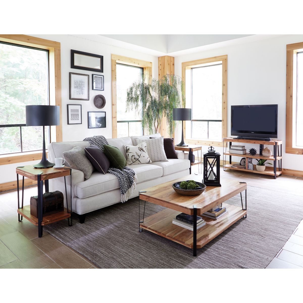 Alaterre Furniture 21" Ryegate Natural Brown Live Edge Solid Wood End Table: Metal Frame, Dual Shelves - thumbnail 4