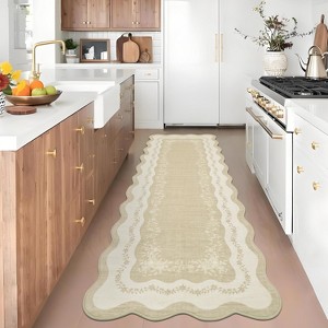 Scalloped Washable Rug Area Rugs for Living Room, Non Slip Low Pile Soft Throw Carpet, Stain Resistant Indoor Foldable Floor Mats - 1 of 4