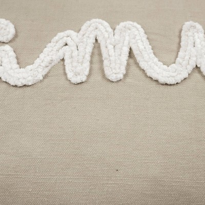 Neutral Embroidered Cotton Lumbar Pillow Cover 13" x 20"