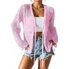 Coolmee Women's Tie Front Lightweight Crochet Cardigan Shrugs Knit Cardigan Crop Tops Cover Up - 2 of 4