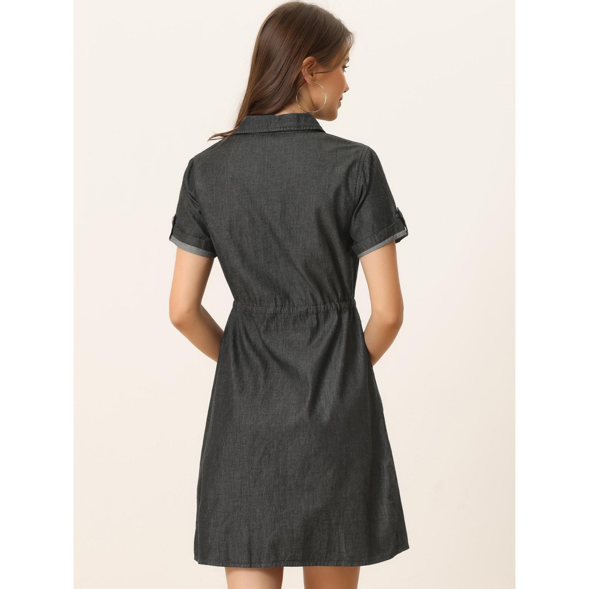 Женские платья INSPIRE CHIC Women's Jean Chambray Summer Casual Button Down Denim Dresses X-Large Black — фото 4