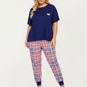 Anna-Kaci Lounge Women's 2-Piece Set Short Sleeve Knit Top and Plaid Jogger Pajama Pants with Soft Stretch Fabric and Tapered Fit - 1 of 4
