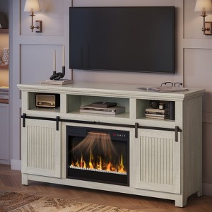 Bestier 61" Fireplace TV Stand for TVs up to 65", Farmhouse Barn Door Entertainment Center Media Console with 23" Remote Control Electric Fireplace - 1 of 4