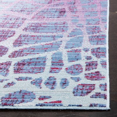 Blue and Fuchsia Abstract Synthetic Runner Rug