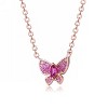 Guili Sterling Silver 18K Rose Gold Plated Butterfly Pendant Necklace with Ruby and Cubic Zirconia Pave, Small Size Layering Necklace. - 2 of 3