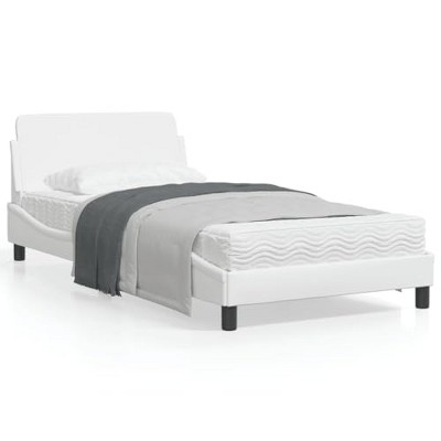 vidaXL White Faux Leather Bed Frame with Headboard 39.4"x79.9" - Single Bed Plywood Slatted Base