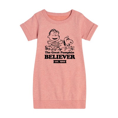 - Peanuts - The Great Pumpkin Believer Graphic Short Sleeve Fleece Dress