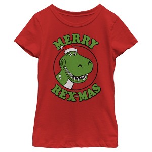 Girl's Toy Story Christmas Santa Rex T-Shirt - 1 of 4