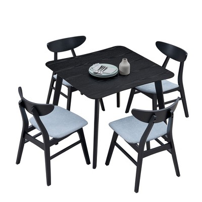 VYNXARIA Wood Dining Table Set, Modern  Design Square Kitchen Table ,Fabric Upholstered Dining Chairs for Dining Room, Kitchen, Saving Space,Black