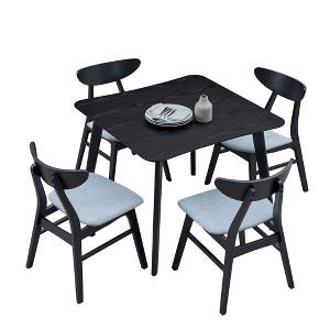 VYNXARIA Wood Dining Table Set, Modern  Design Square Kitchen Table ,Fabric Upholstered Dining Chairs for Dining Room, Kitchen, Saving Space,Black - 1 of 4