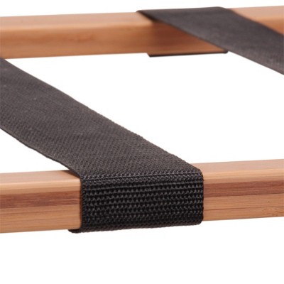 Bamboo and Black Strap Luggage Rack with Lower Shelf