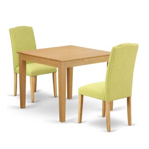 Rustic Dining Set 3Pc Square Table & 2 Parson Chairs - Oak Legs, Linen Fabric - HomeStock - 1 of 4