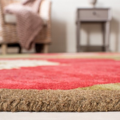 Handmade Red Floral Wool 9' x 12' Area Rug