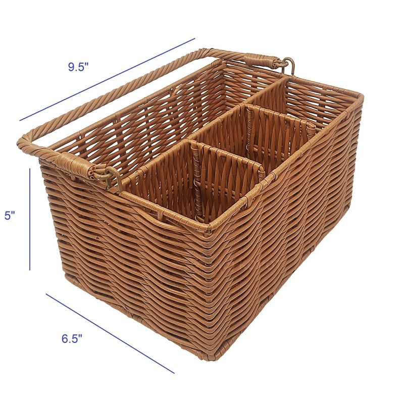 KOVOT Poly-Wicker Woven Cutlery Storage Organizer Caddy Tote Bin Basket for Kitchen Table, Measures 9.5" x 6.5" x 5" - Brown, 2 of 6