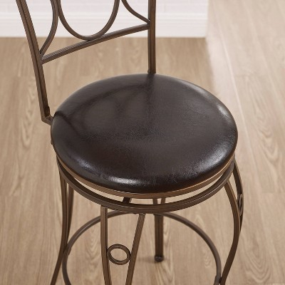 Linon 30" Swivel Metal Bar Stool with Brown Cushion