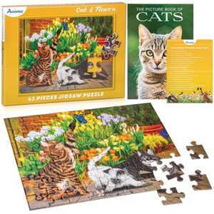 Cat & Flowers 63-Piece Jigsaw Puzzle and 24-Page Picture Book - 1 of 4