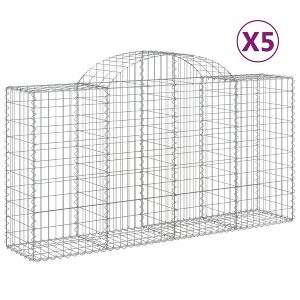 vidaXL Gabion Basket Decorative Sound-Insulating Garden Barrier - 5 Pcs, Galvanized Iron, 78.7"x19.7"x39.4"/47.2", Rectangular, Silver - 1 of 4