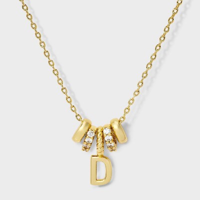 14K Gold Dipped Cubic Zirconia Rondelle Initial Necklace - A New Day™ Gold