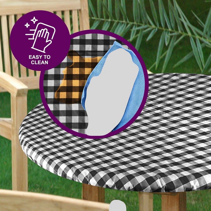 Round Tablecloth -Fitted with Elastic, Vinyl with Flannel Back,Checked Design,- By Sorfey, 4 of 9