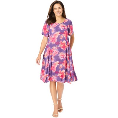 Woman Within Women's Plus Size Short Crinkle Dress