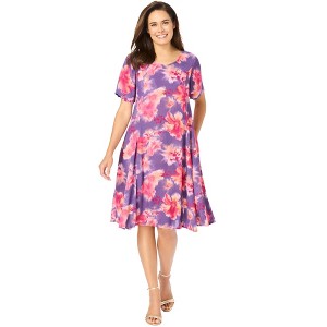 Woman Within Women's Plus Size Short Crinkle Dress - 1 of 4